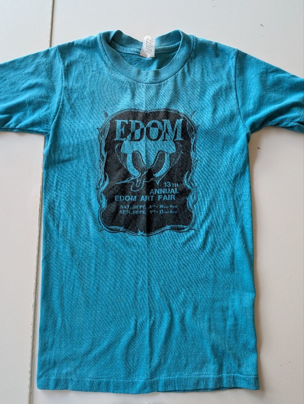 Vintage 80s Single Stitch Edom Art Fair Graphic Tee Teal Small